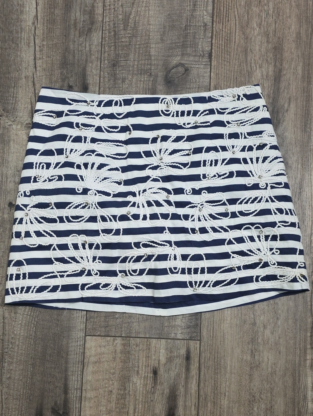 Lilly Pulitzer Navy Stripe Tate Mini Skirt Women's 6 Embroidered Rhinestones